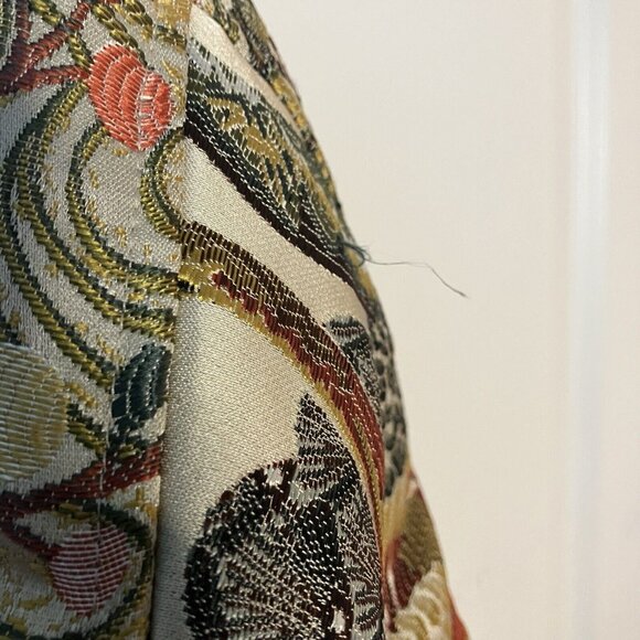 Hood Crew Bomber Jacket Mens Satin Embroidered Floral Bird Full Zip - Picture 7 of 7